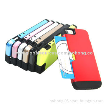 PC + TPU Separated 2-in-1 Cases for iPhone 5s with edge card hole, different colors available